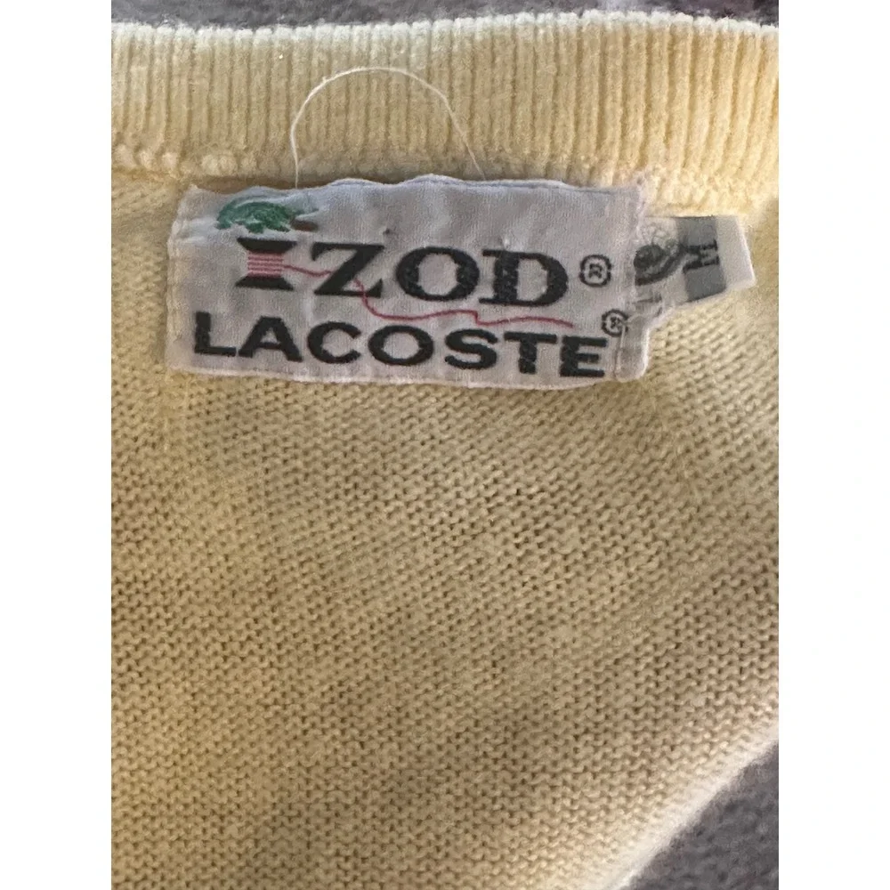 Izod Lacoste Sweater Vest Mens Medium Vintage V Crocodile Knit Preppy Old‎ Money